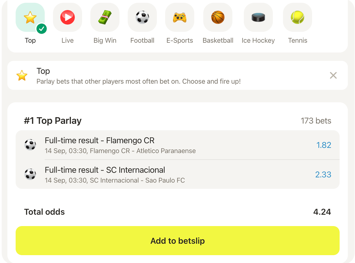 This feature provides a list of best parlays from all other bettors. Typically, experienced players may not entirely rely on the bets of others, but they occasionally use the 