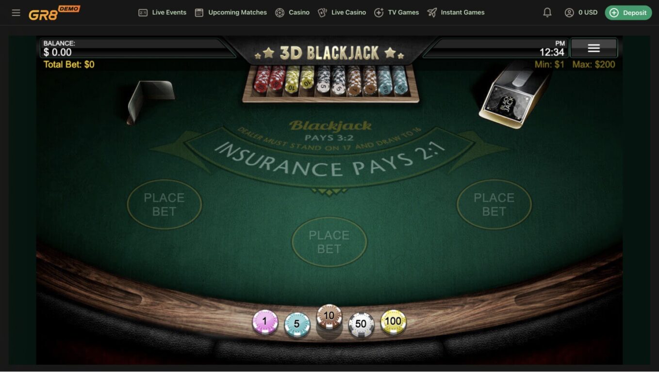  3D Black Jack at GR8 Casino Platform