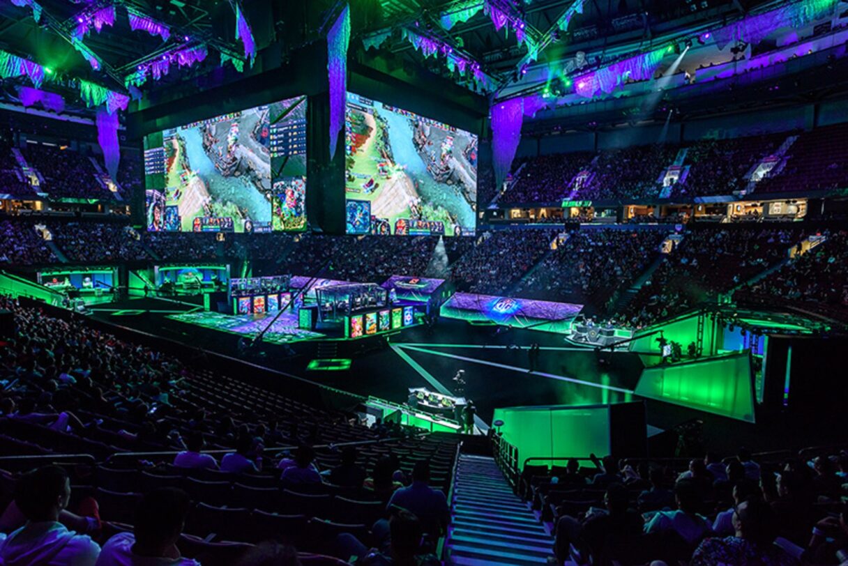 DOTA 2 finals by Steve Kidd: Four main ROE Visual LED screens, measuring 32 feet tall by lengths of 70 and 49 feet, fulfilled the obligatory stage surround featuring all the action of the game. 